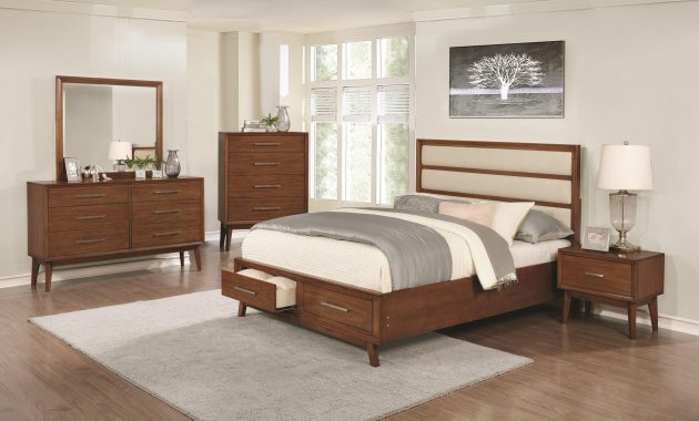 Coaster Furniture Banning 4 Piece Upholstered Panel Bedroom Set In Dark Mango intended for dimensions 3200 X 2026