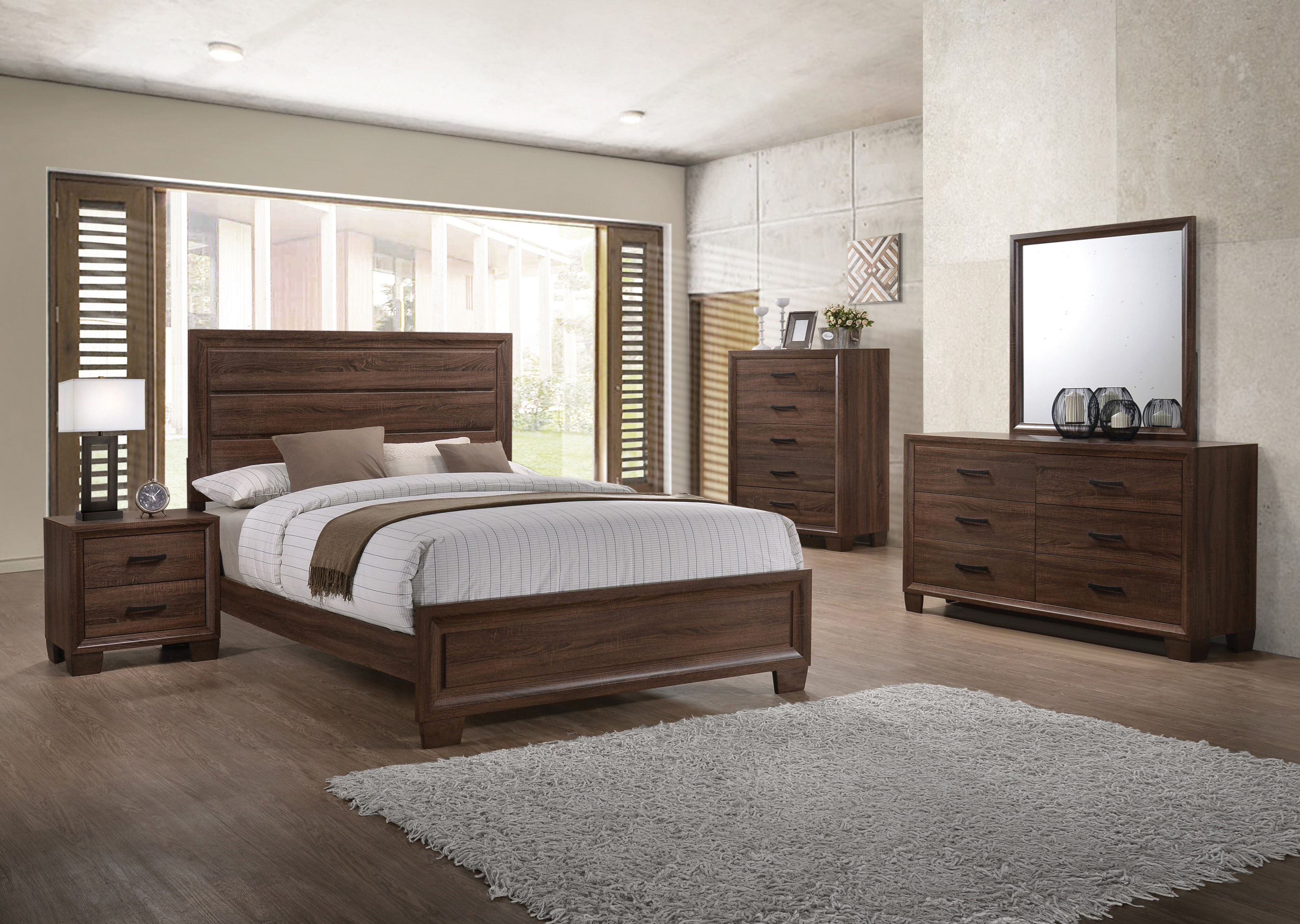 Coaster Furniture Brandon 4 Piece Panel Bedroom Set In Medium Warm Brown for proportions 3200 X 2274