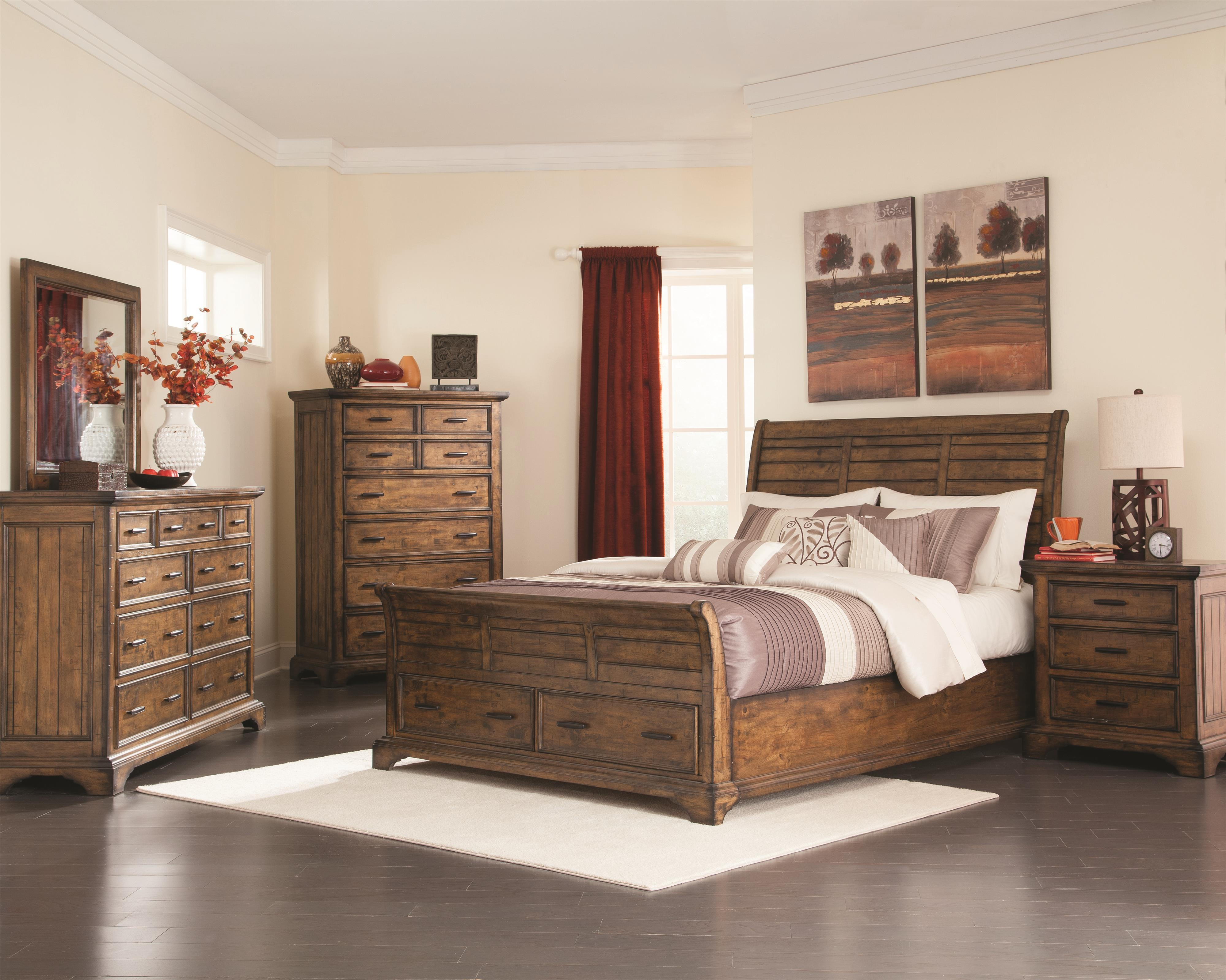 Coaster Furniture Elk Grove 4 Piece Sleigh Storage Bedroom Set In Vintage Bourbon throughout dimensions 4000 X 3199