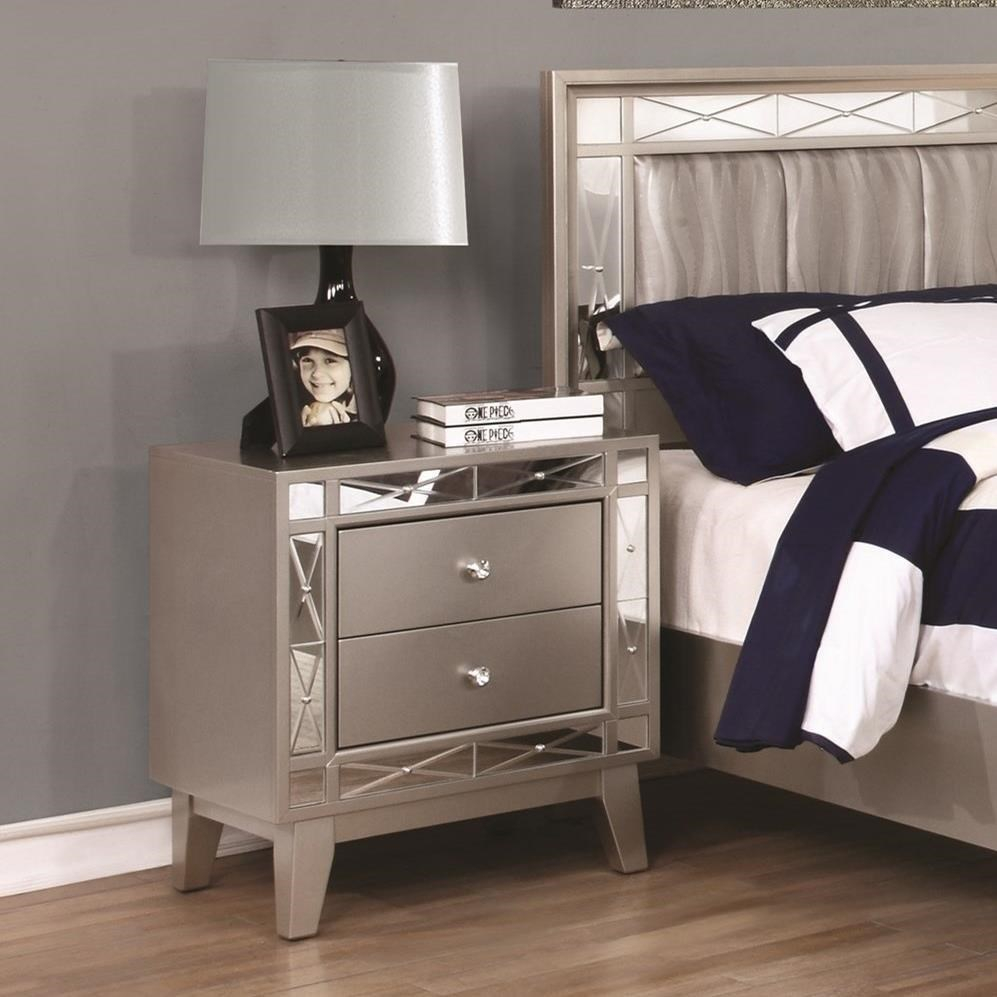 Coaster Furniture Leighton Nightstand With Mirrored Panel Accents In Metallic Mercury 204922 inside size 997 X 997