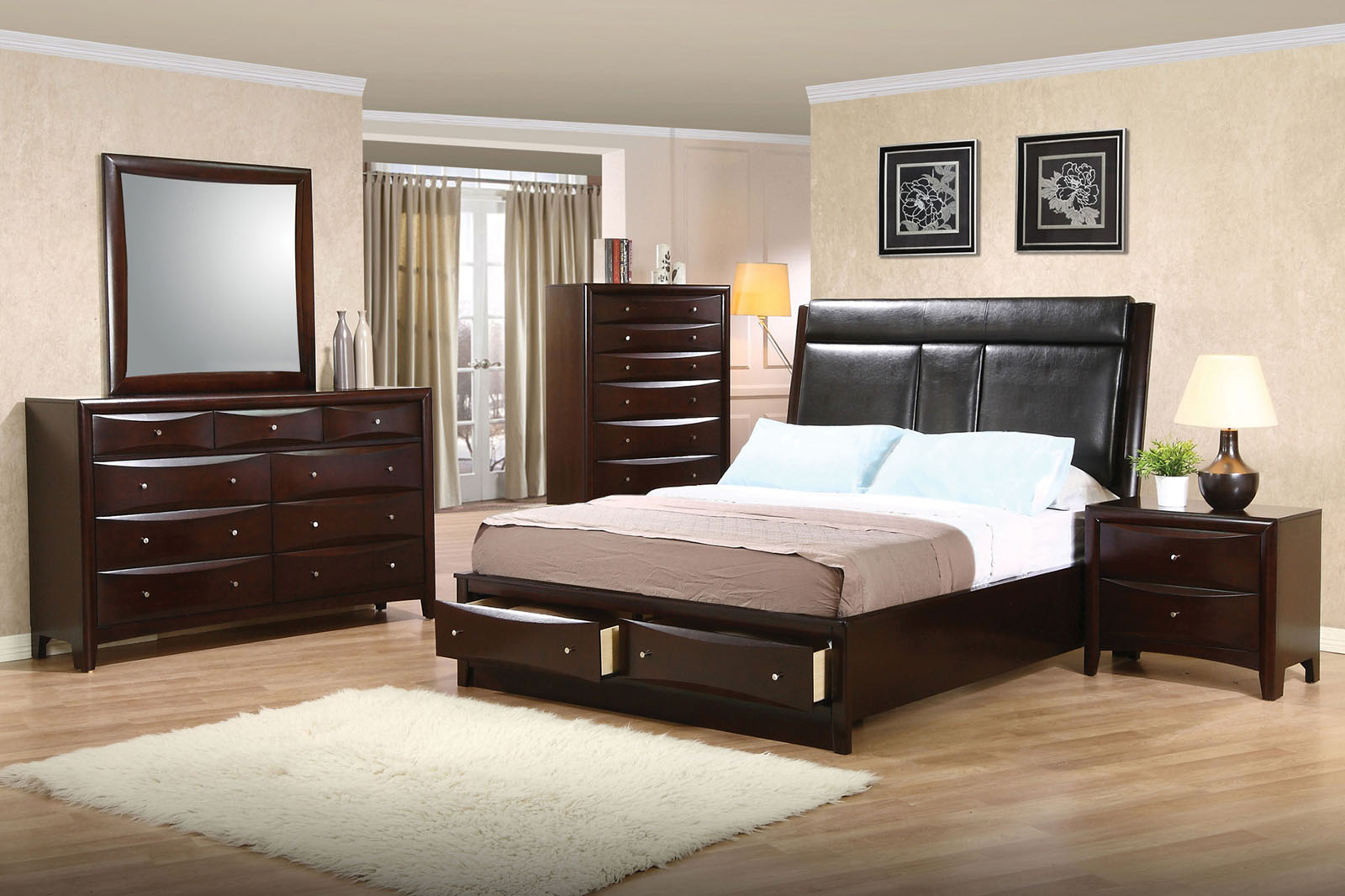 Coaster Furniture Phoenix Leather Storage Bedroom Set In Cappuccino 200419 intended for measurements 1600 X 1066