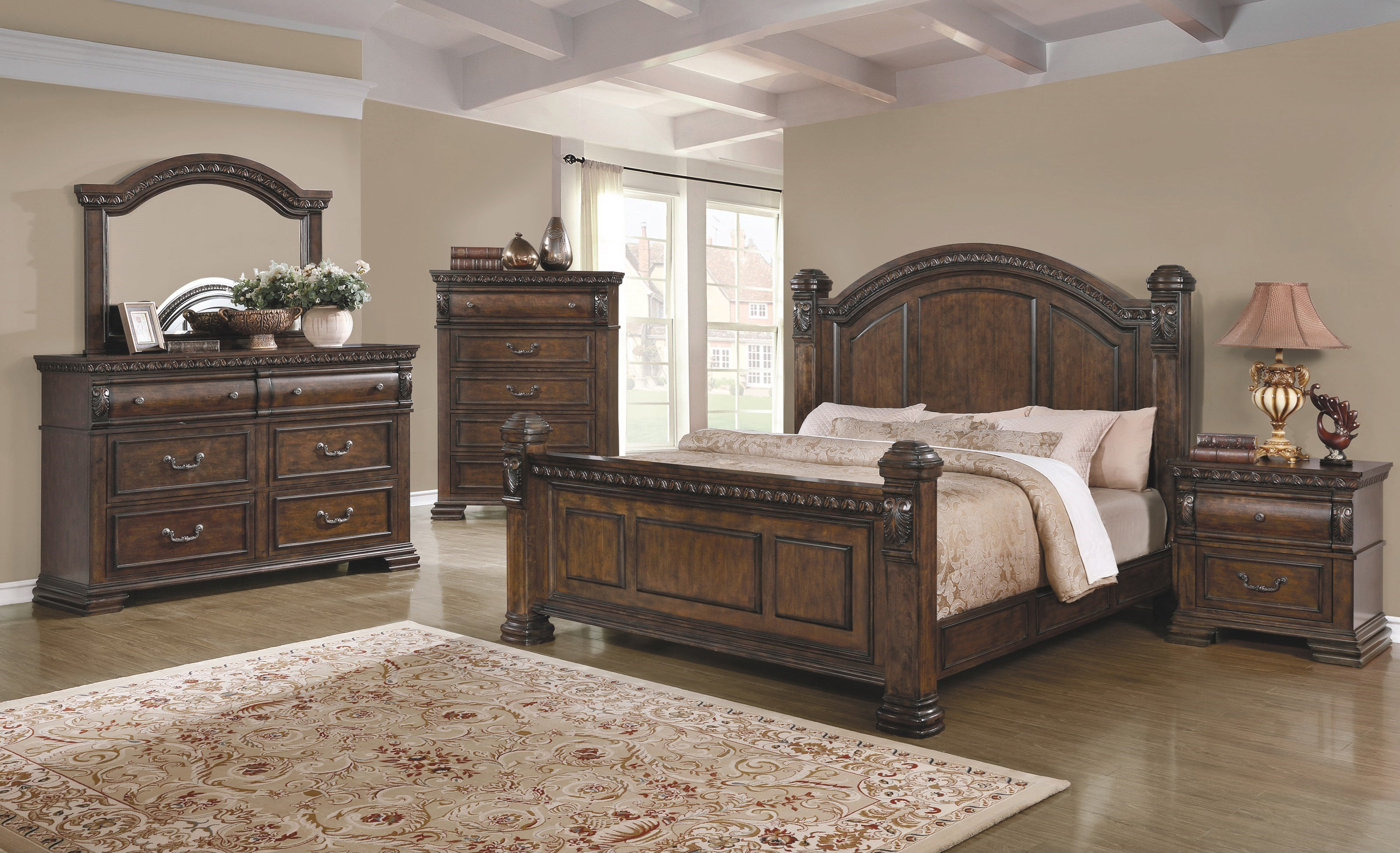 Coaster Furniture Satterfield 4 Piece Traditional Bedroom Set In Warm Bourbon inside size 3200 X 1950