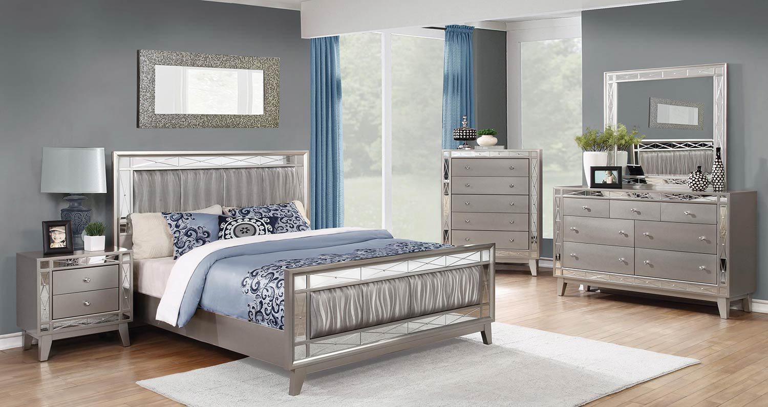 Coaster Leighton Upholstered Mirrored Bedroom Set Metallic Mercury for measurements 1500 X 796