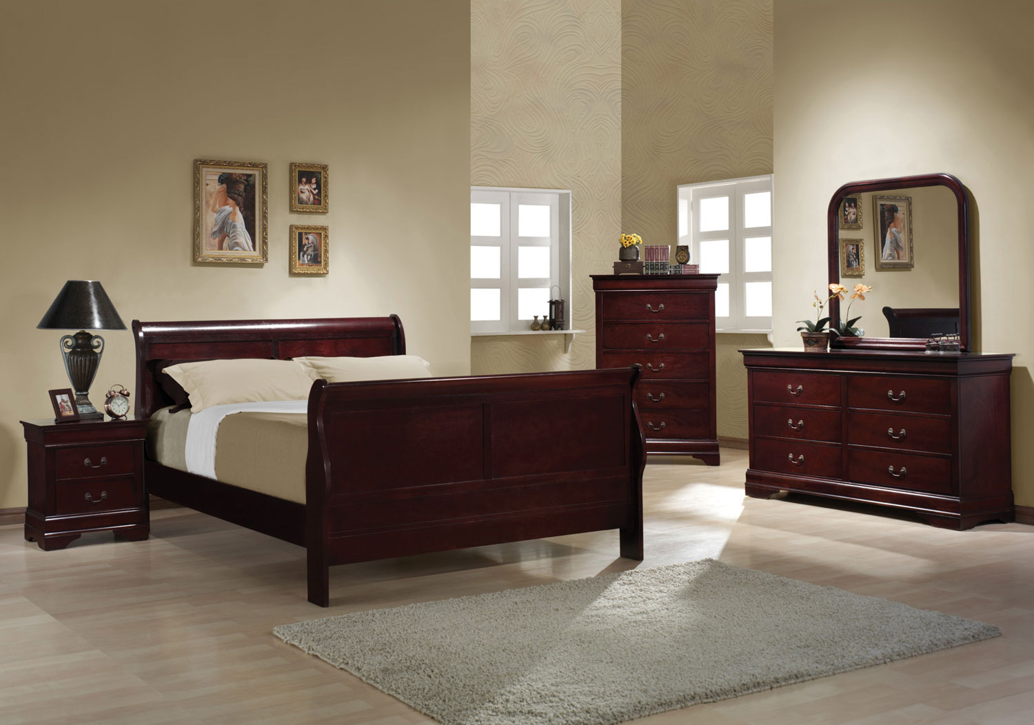 Coaster Louis Philippe 5pc Cherry Queen Sleigh Bedroom Group for proportions 1500 X 1052