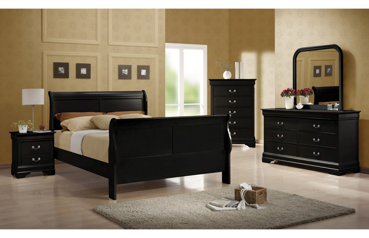 Coaster Louis Philippe Sleigh Bedroom Set In Black 203961 for size 1280 X 828