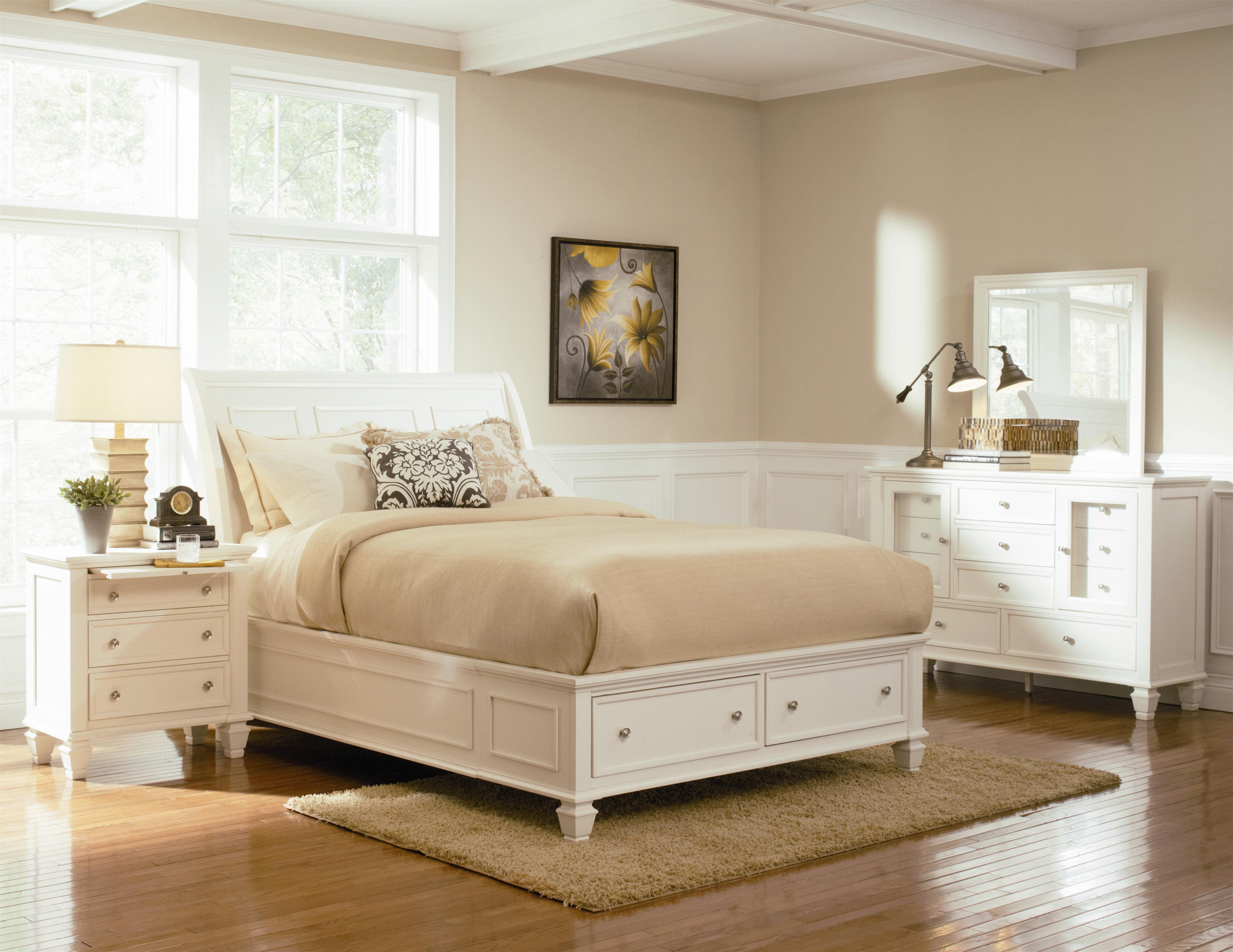 Coaster Sandy Beach 5pc White Cal King Sleigh Storage Bedroom Group within measurements 4000 X 3090