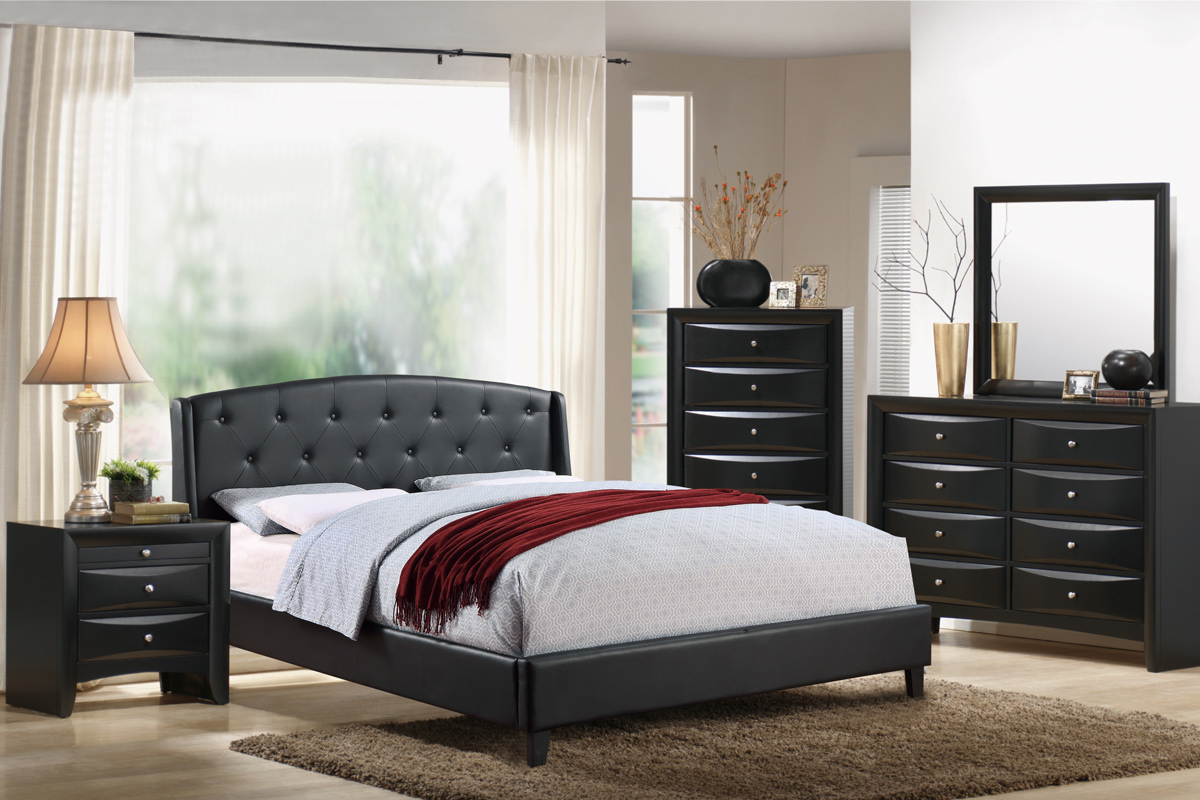 Contemporary Decor 4pc Set Black Bedroom Furniture Classic Eastern King Size Bed W Tufted Hb Dresser Mirror Nightstand throughout sizing 1200 X 800