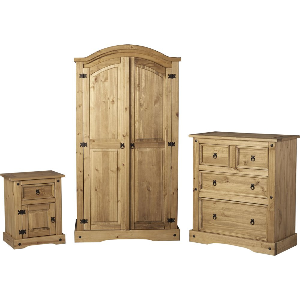 Corona Distressed Waxed Pine Bedroom Furniture Trio regarding sizing 1000 X 1000