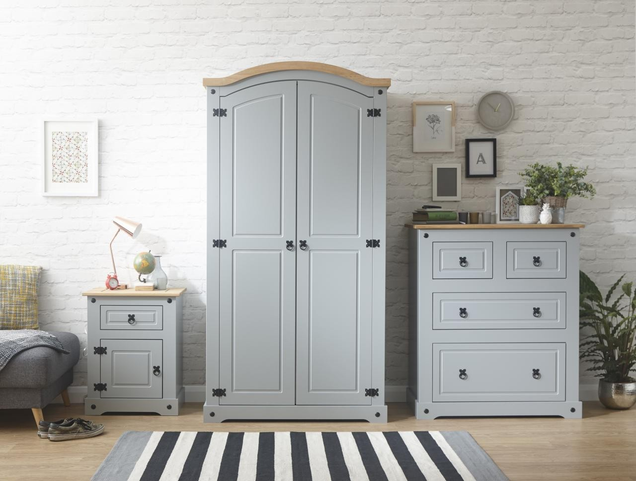 Corona Grey Or White 3 Piece Bedroom Furniture Set Wardrobe Chest Bedside with measurements 2800 X 2119