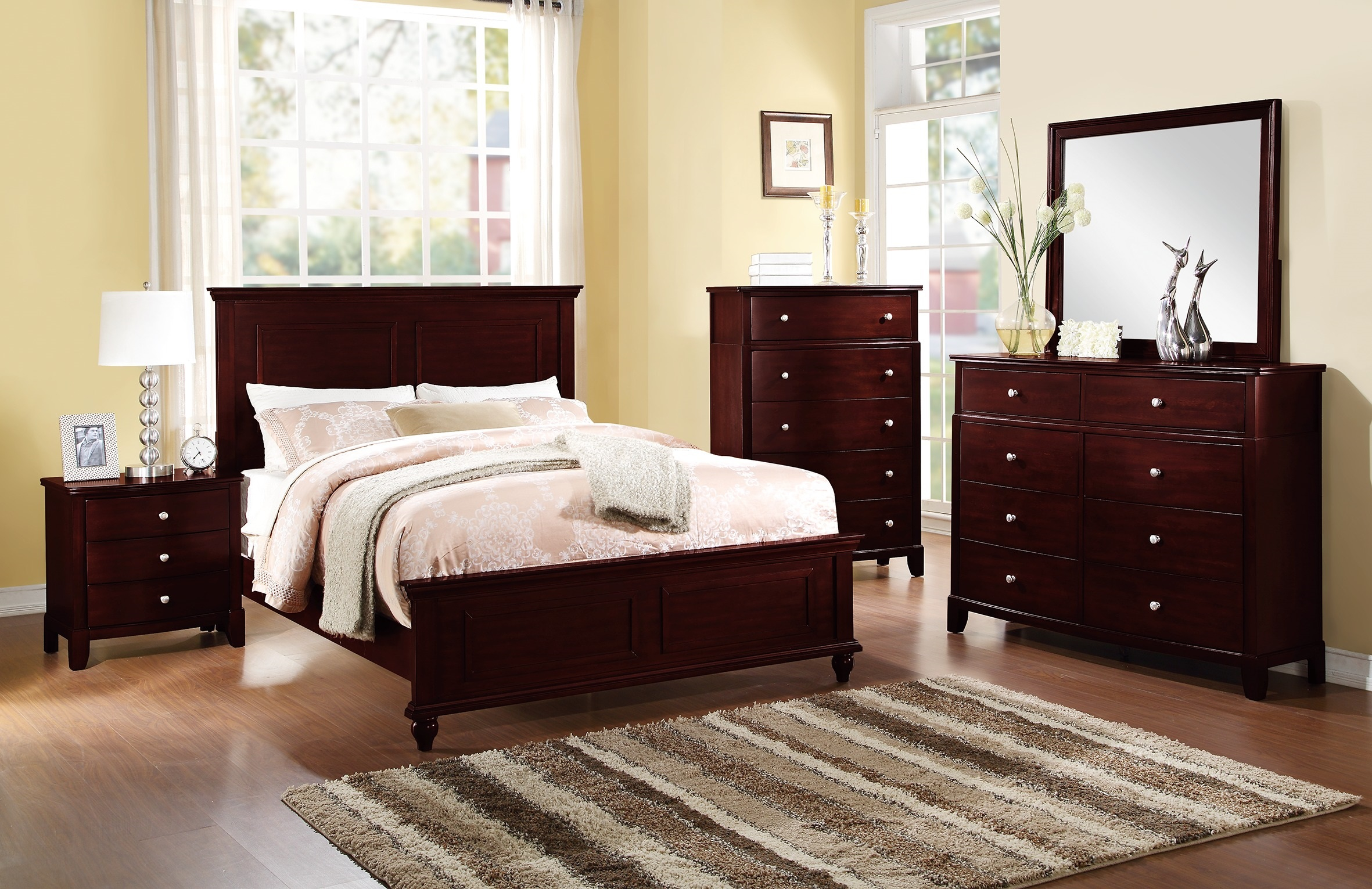 Country Living Bedroom Furniture Classic Dark Brown Color 4pc Set Queen Size Bed Dresser Mirror Nightstand in size 2362 X 1531