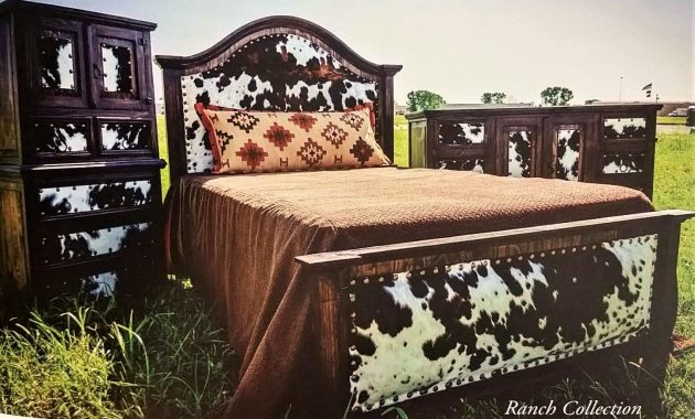 Cowhide Headboard Footboard Bed Set Western Furniture Rustic within size 1522 X 932