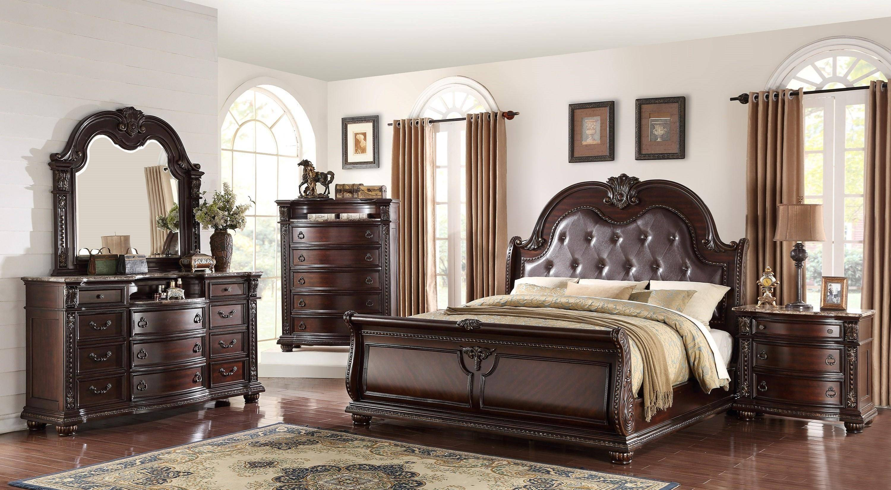 Crown Mark B1600 Stanley Cherry Finish Solid Wood Queen Bedroom Set for dimensions 3000 X 1651