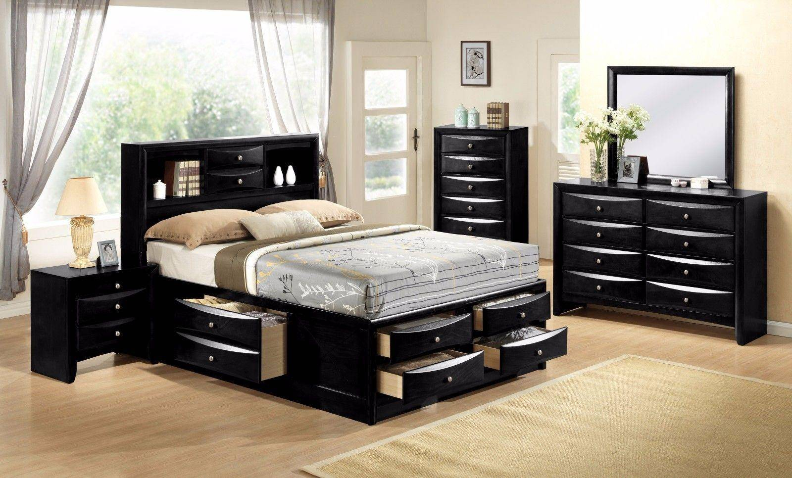 Crown Mark B4285 Emily Modern Black Finish Storage King Size Bedroom in measurements 1600 X 966