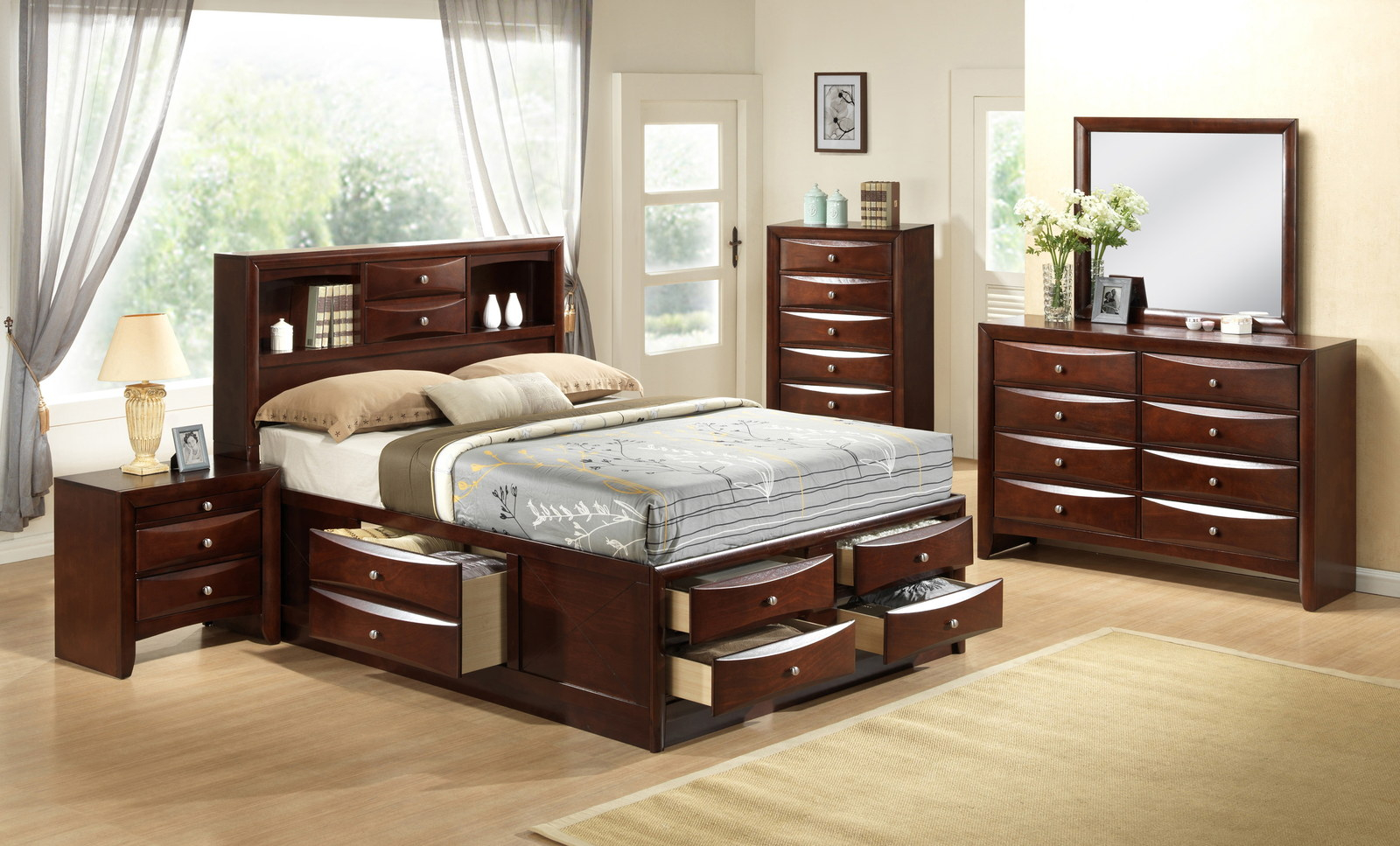 Crown Mark Furniture Emily Captains Bedroom Set In Rich Cherry for measurements 1600 X 967