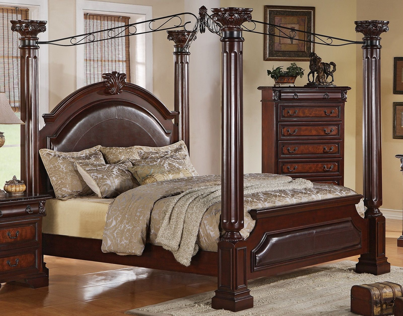 Crown Mark Furniture Neo Renaissance King Poster Bed In Dark Walnut with proportions 1600 X 1254