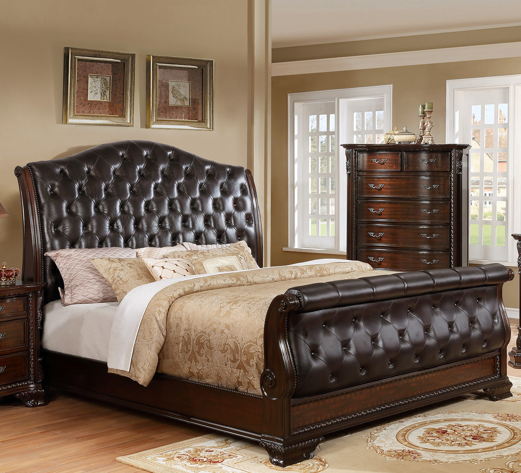 Crown Mark Sheffield Dark Cherry Queen Sleigh Bed within dimensions 1773 X 1611