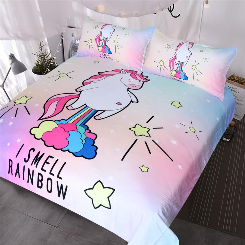 Cute Unicorn Bedding I Smell Rainbow Duvet Cover Purple Yellow Pink Blue Bedspreads Cartoon Bed Set For Kids Girls with regard to size 960 X 960