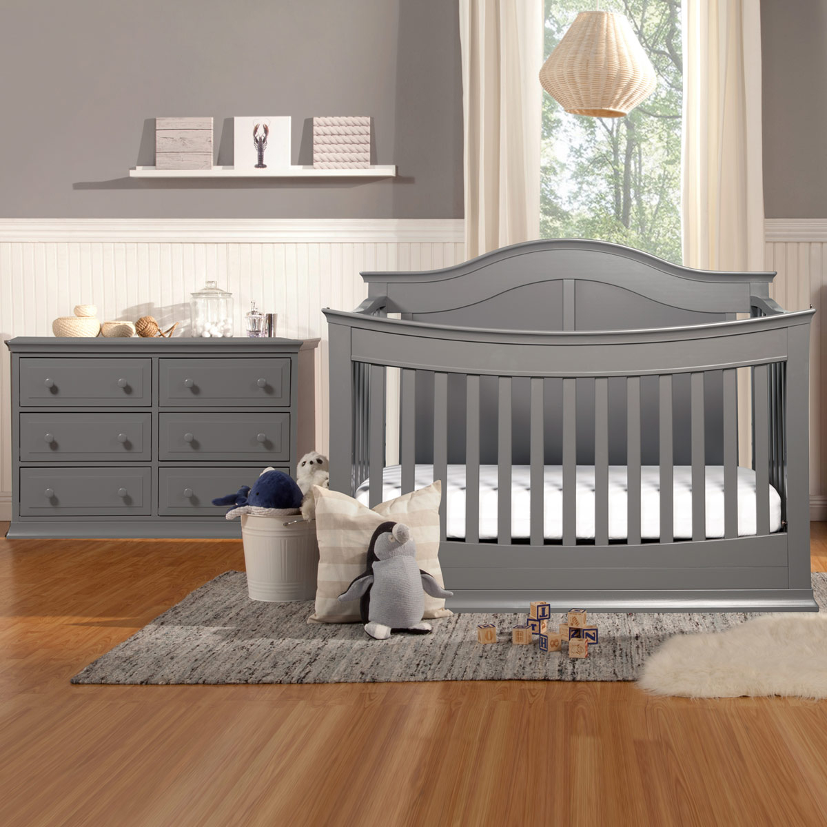 Davinci Meadow 2 Piece Nursery Set 4 In 1 Convertible Crib And Signature 6 Drawer Double Dresser In Slate in sizing 1200 X 1200