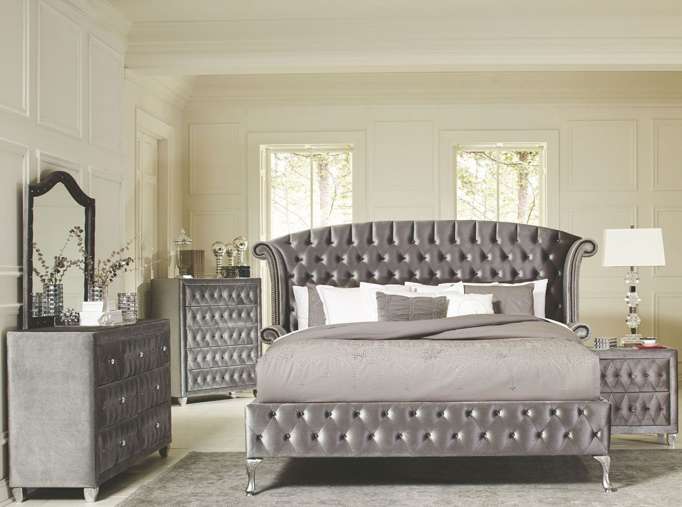 Deanna Grey Upholstered Platform Bedroom Set throughout sizing 2200 X 1636