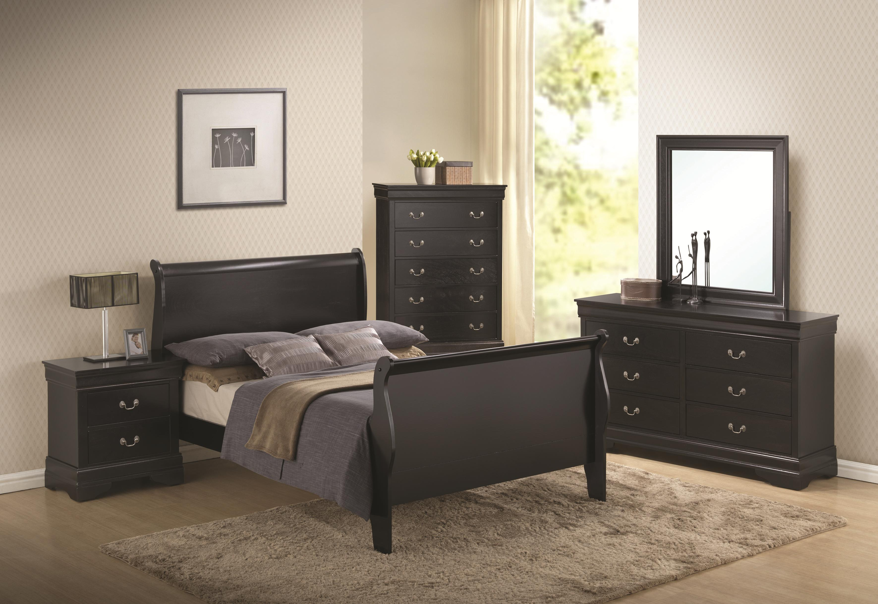 Deep Black Sleigh Bedroom Set with dimensions 3543 X 2439
