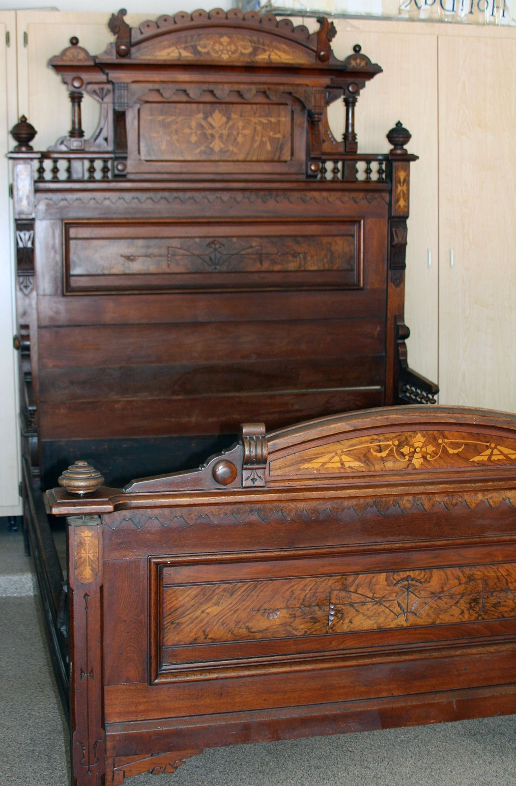 Details About Antique Bed Eastlake Style Walnut Wburl Inlays 1800s for sizing 1050 X 1600