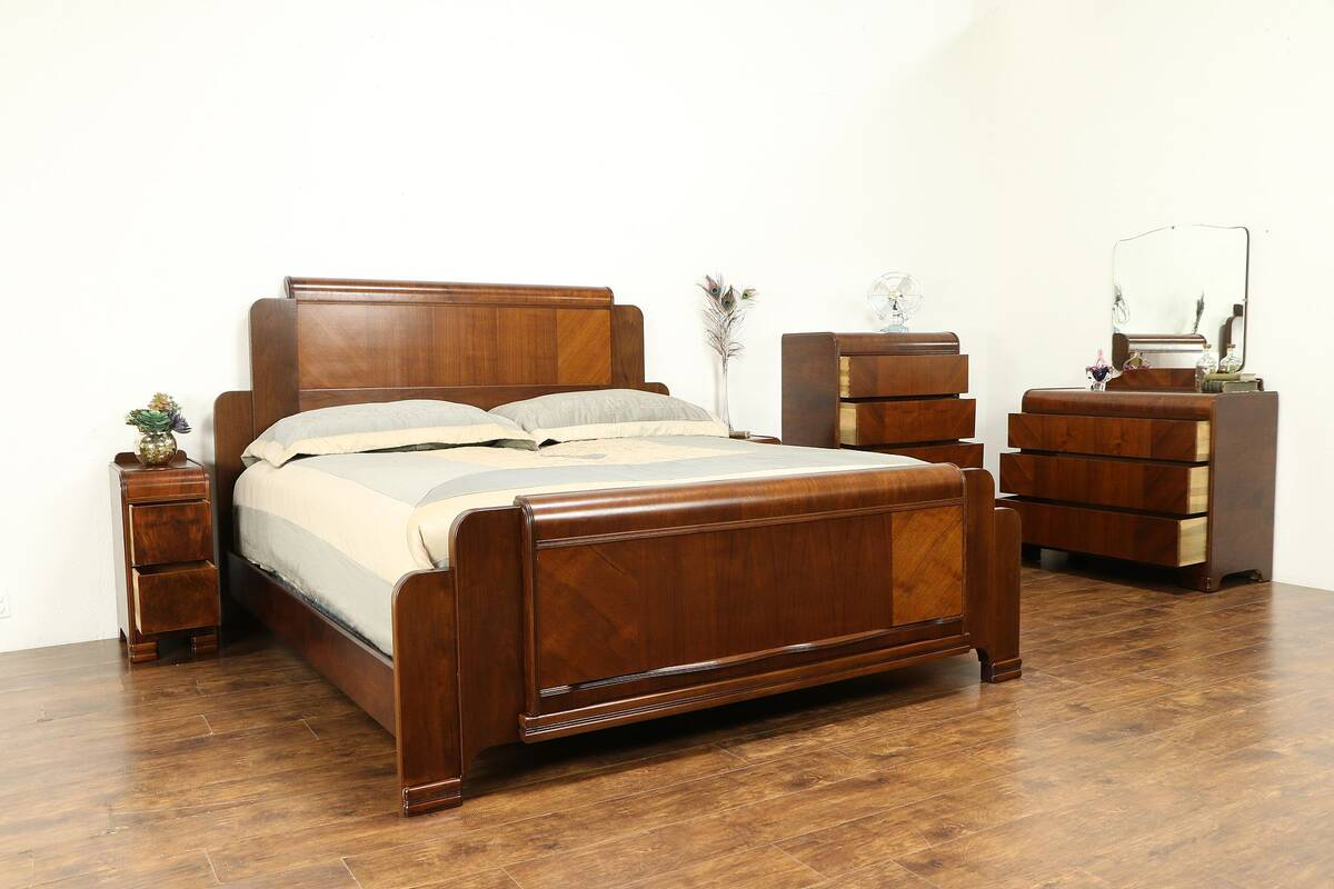 Details About Art Deco Waterfall Design 1940 Vintage 5 Pc Bedroom Set King Size Bed 31163 in size 1200 X 800
