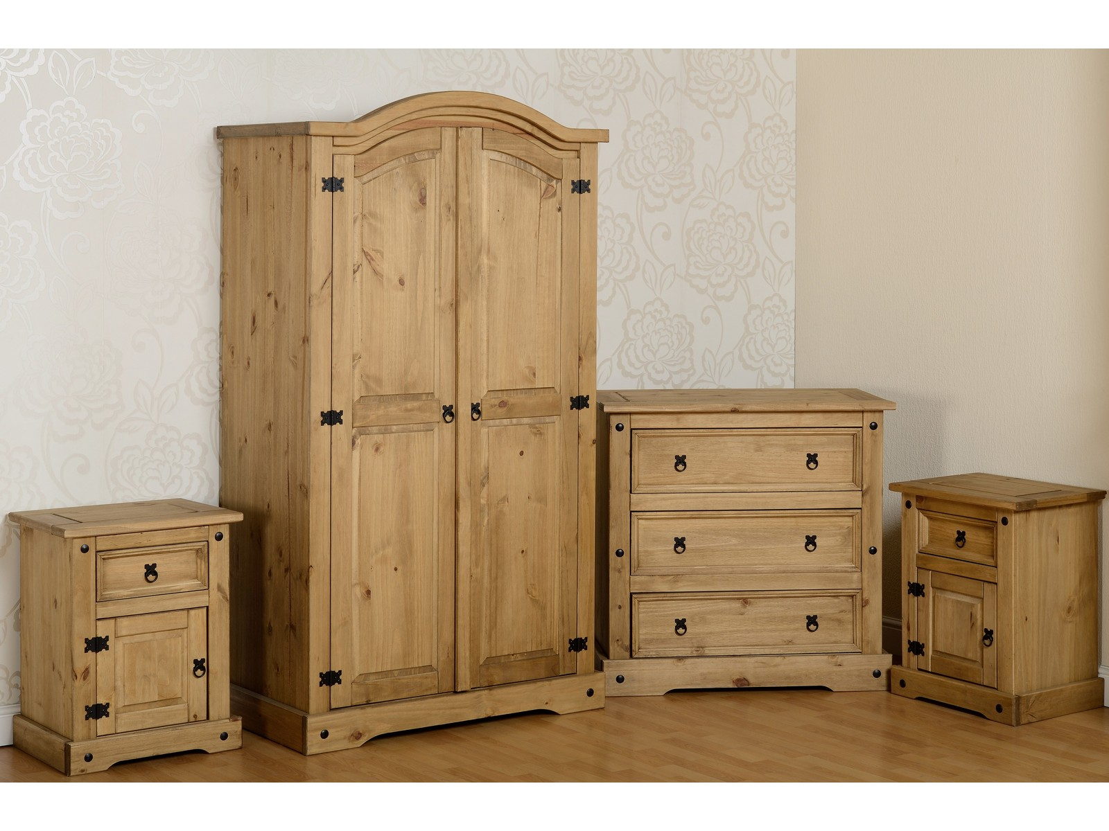 Details About Corona Mexican Pine 4 Piece Bedroom Furniture Set Wardrobe Chest Bedside Pair regarding size 1600 X 1200