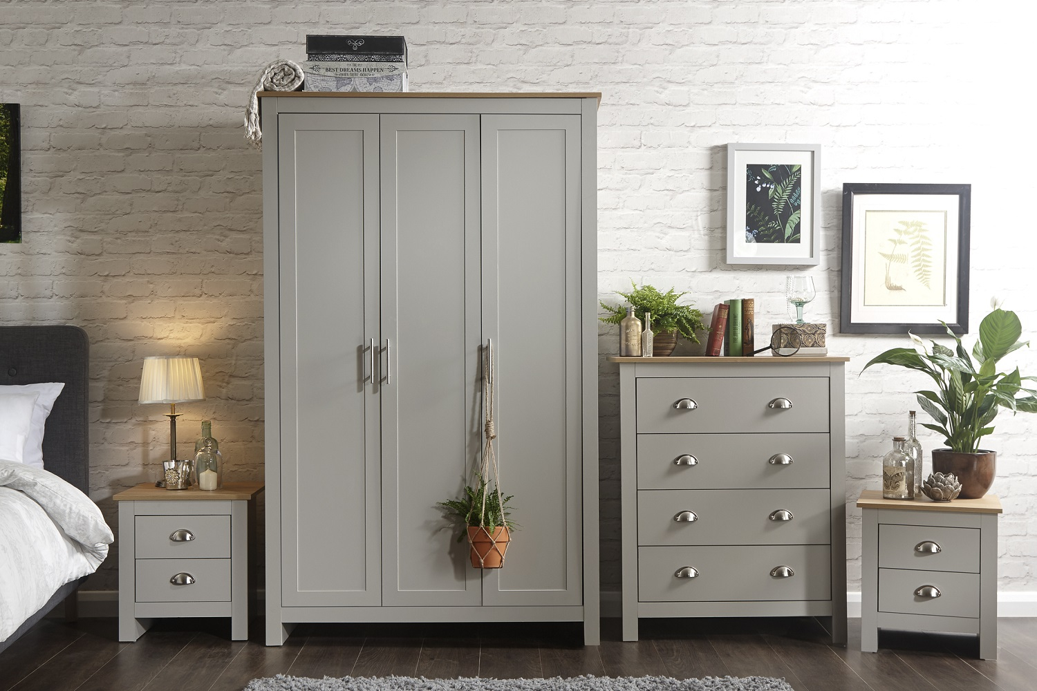 Details About Grey Oak Bedroom Furniture Two Tone 4 Piece Wardrobe Chest Of Drawers Bedside inside proportions 1500 X 1000