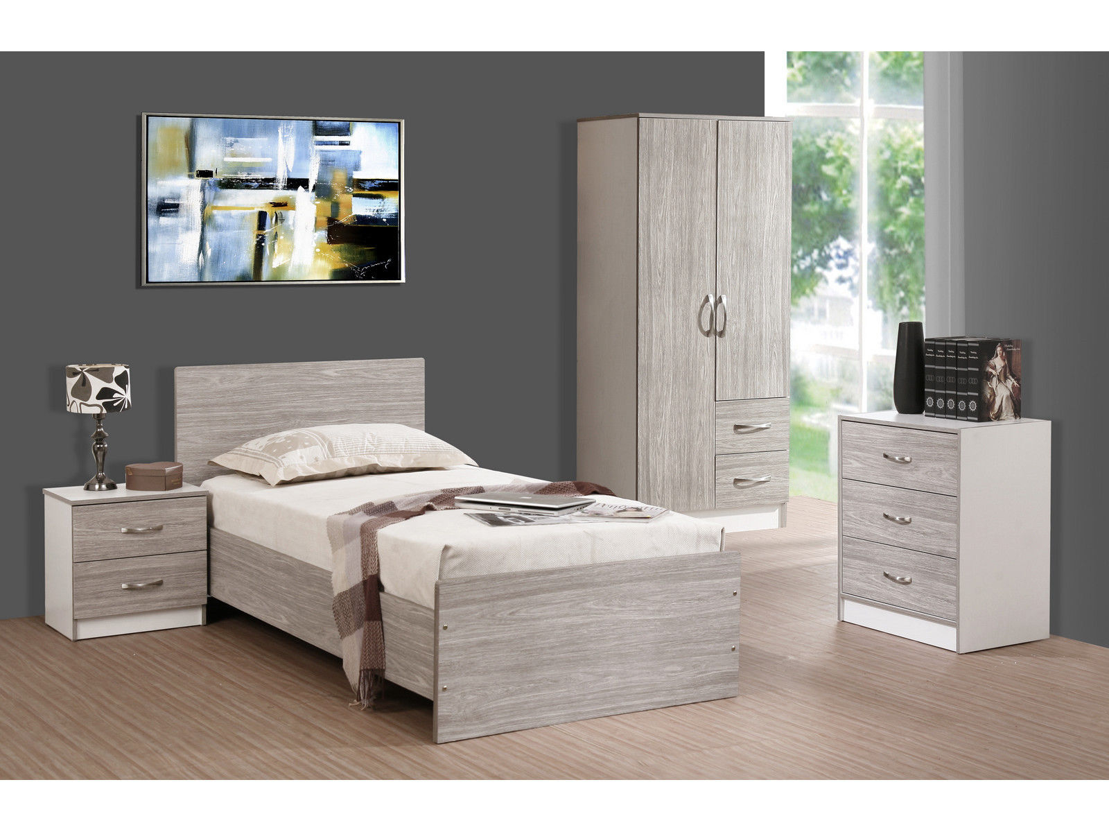 Details About Grey Oak White 3 Piece Bedroom Furniture Set Marina High Gloss Range for size 1600 X 1200