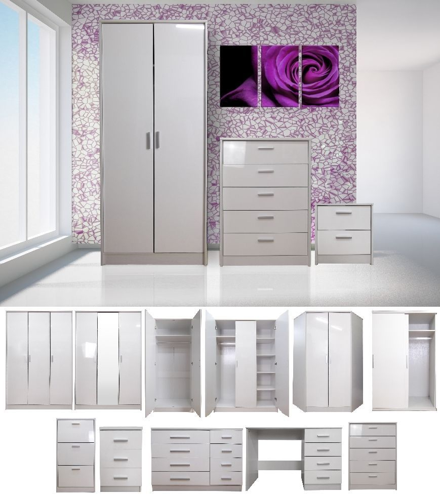 Details About High Gloss Bedroom Furniture Set Wardrobe Chest with sizing 869 X 978