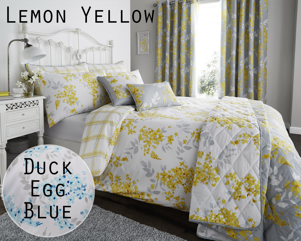 Details About Luxury Sophia Bedding Duvet Sets Curtains In Duck Egg Blue Or Lemon Yellow pertaining to proportions 1250 X 1000