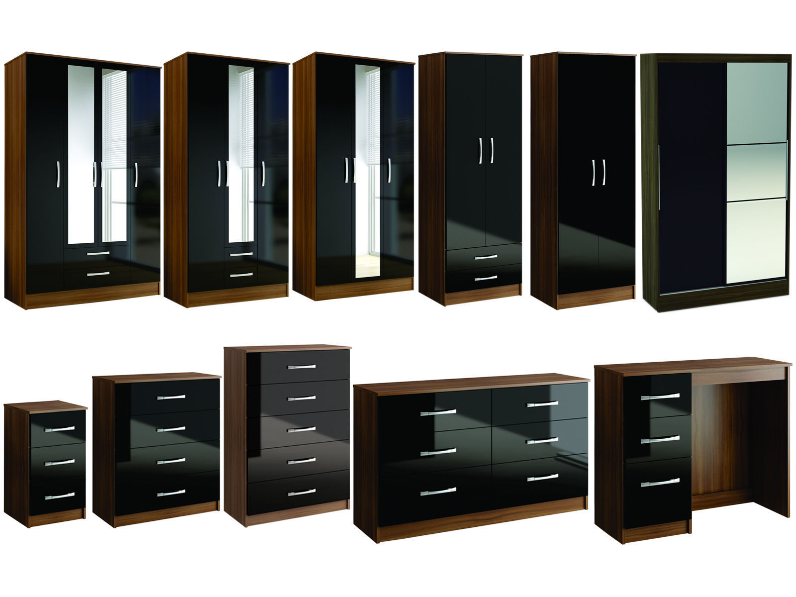 Details About Lynx Walnut Black Gloss Bedroom Furniture Wardrobe Chest Birlea Large Sizes with proportions 1600 X 1200