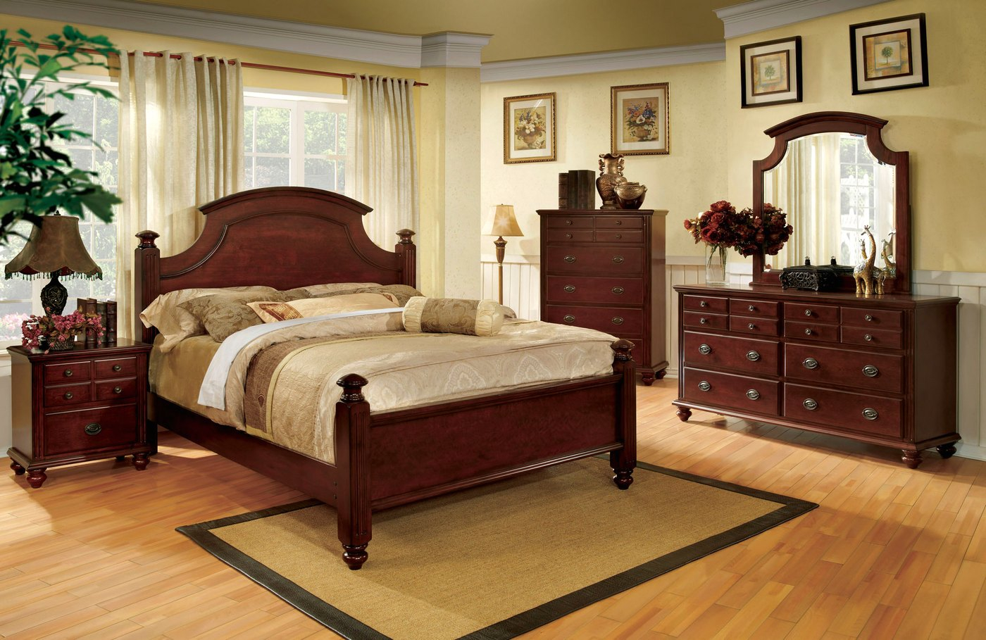 Details About Marianna Classic Tradition 4p Queen Bedroom Set Antique Gold Cherry Brown Finish with regard to proportions 1400 X 909