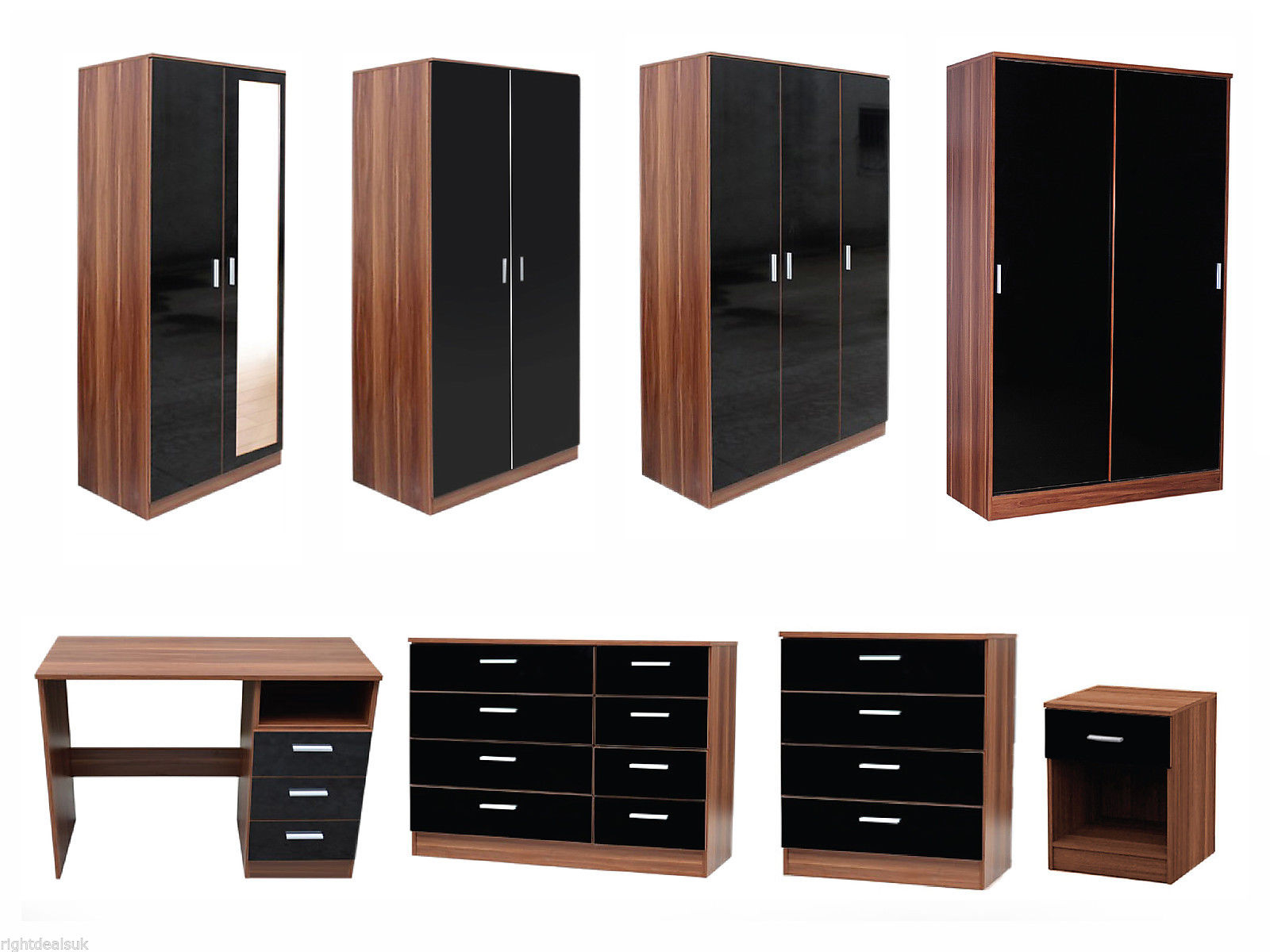 Details About New Caspian High Gloss Black Walnut Bedroom Furniture Set Full Supreme Range inside measurements 1600 X 1200