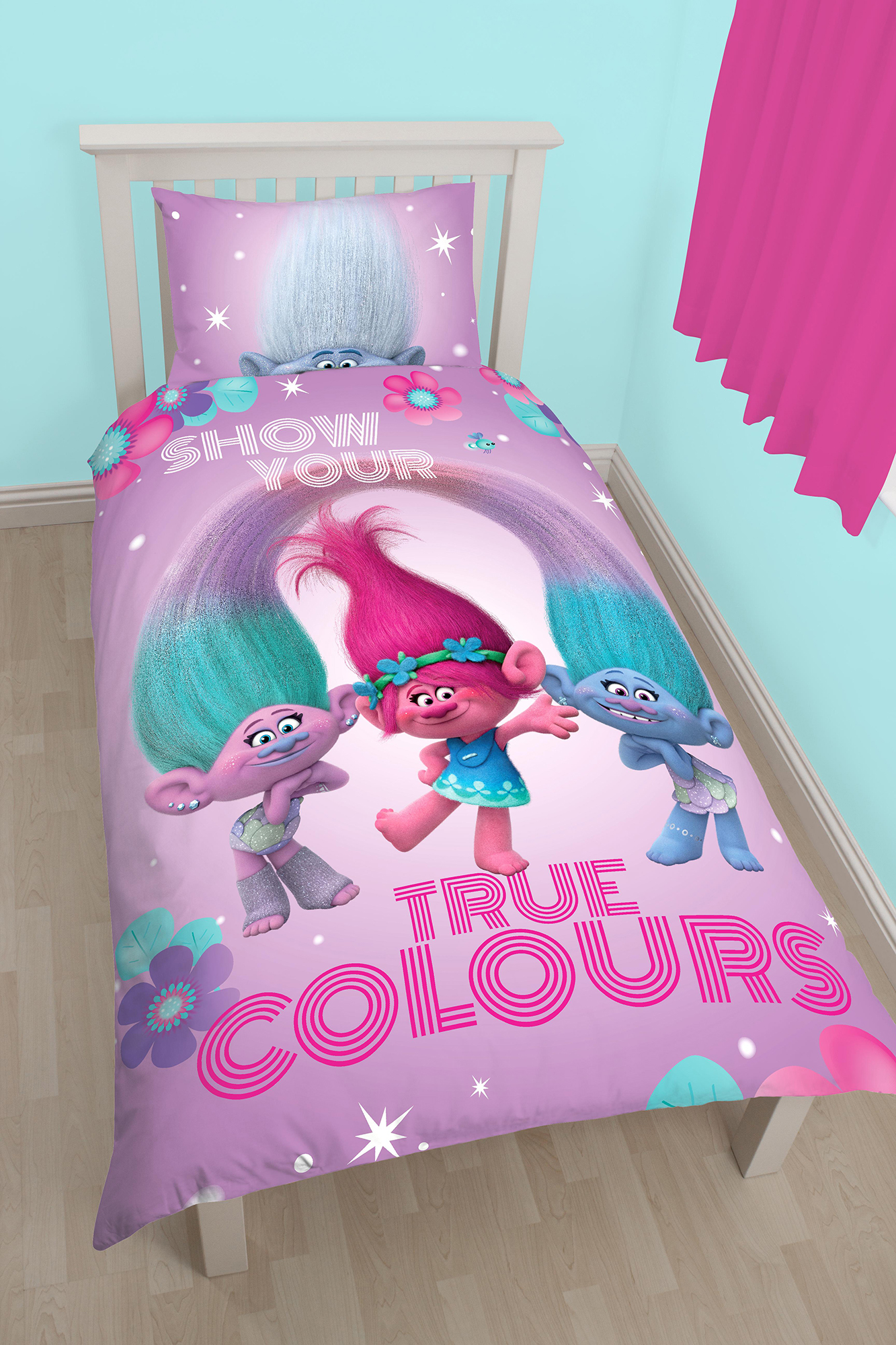 Details About New Dreamworks Trolls Glow Single Duvet Quilt Cover Set Girls Pink Kids Bedroom with regard to dimensions 1333 X 2000