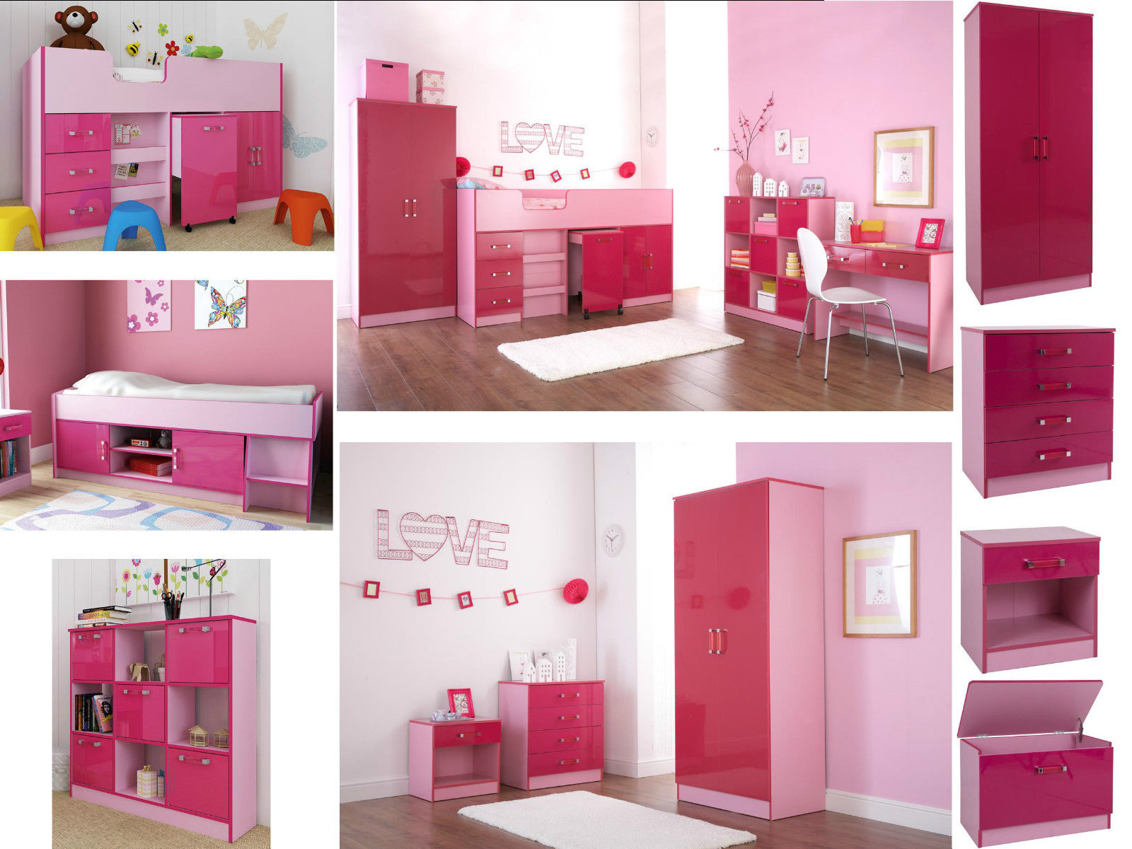 Details About Ottawa Caspian Pink Gloss Girls Bedroom Furniture Wardrobe Drawers Beds Sets with regard to dimensions 1600 X 1200