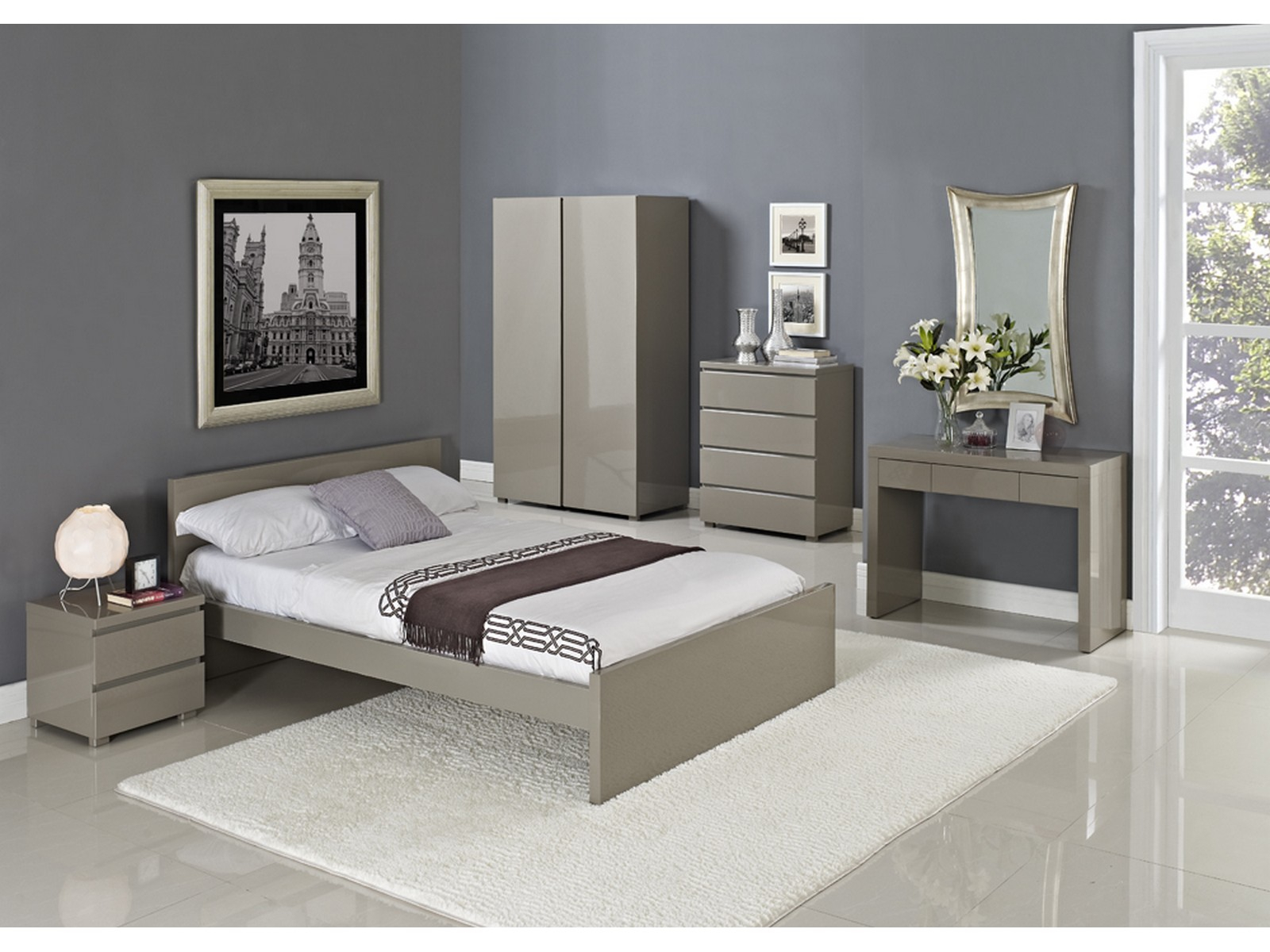 Details About Puro Stone Or Cream High Gloss Bedroom Furniture Beds Wardrobe 3ft 4ft6 5ft throughout proportions 1600 X 1200