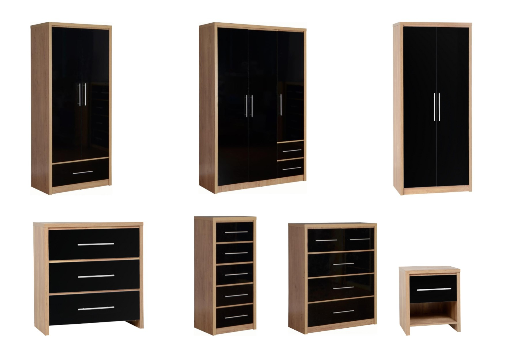 Details About Seconique Seville Bedroom Furniture Oak Black Gloss Wardrobe Chest Bedside regarding dimensions 1754 X 1240