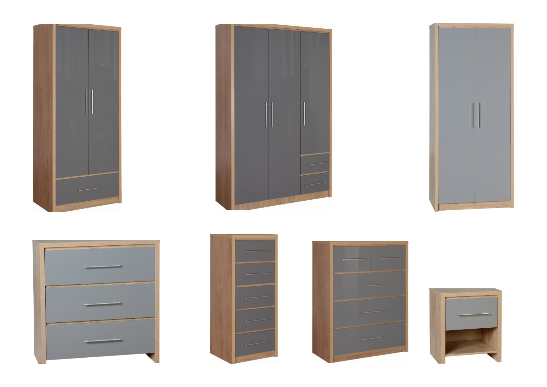 Details About Seconique Seville Bedroom Furniture Oak Grey Gloss Wardrobe Chest Bedside in size 1754 X 1240