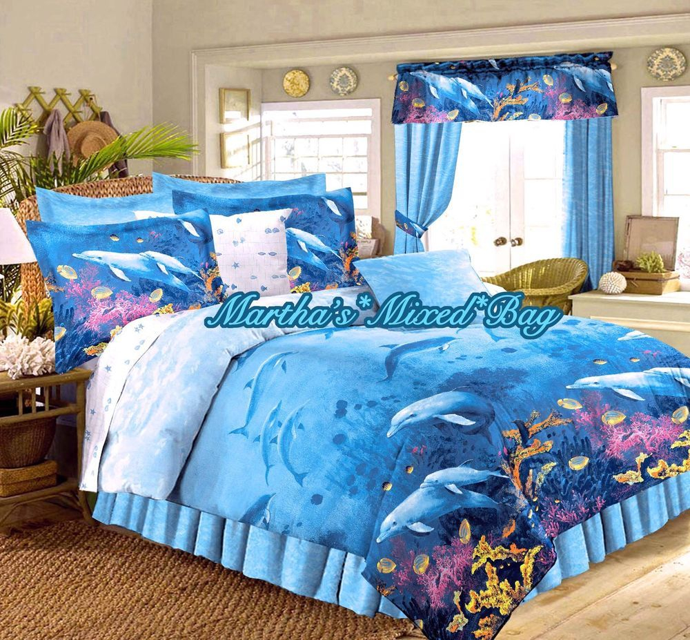 Details About Tropical Coastal Beach Ocean Blue Dolphin Comforter throughout size 1000 X 927