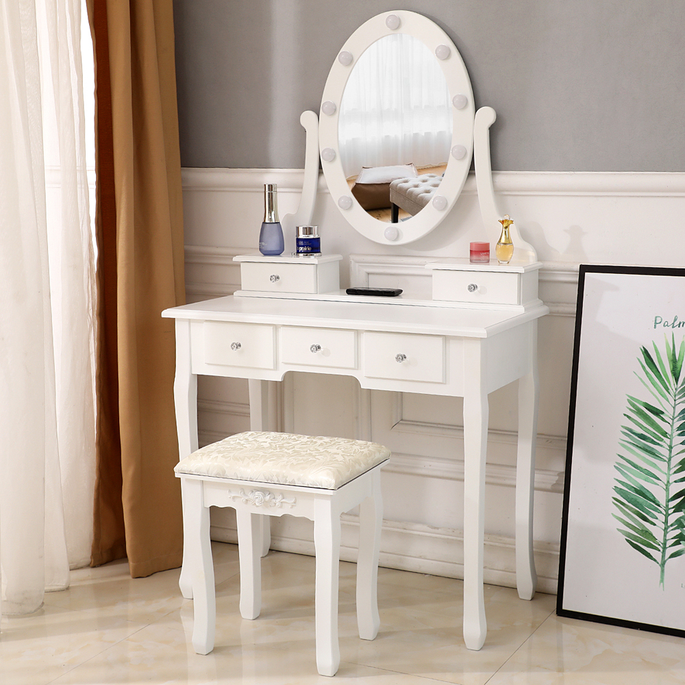 Details About Vanity Makeup Dressing Table Set Mirror With Light Dresser Wstool Wood White in size 1000 X 1000