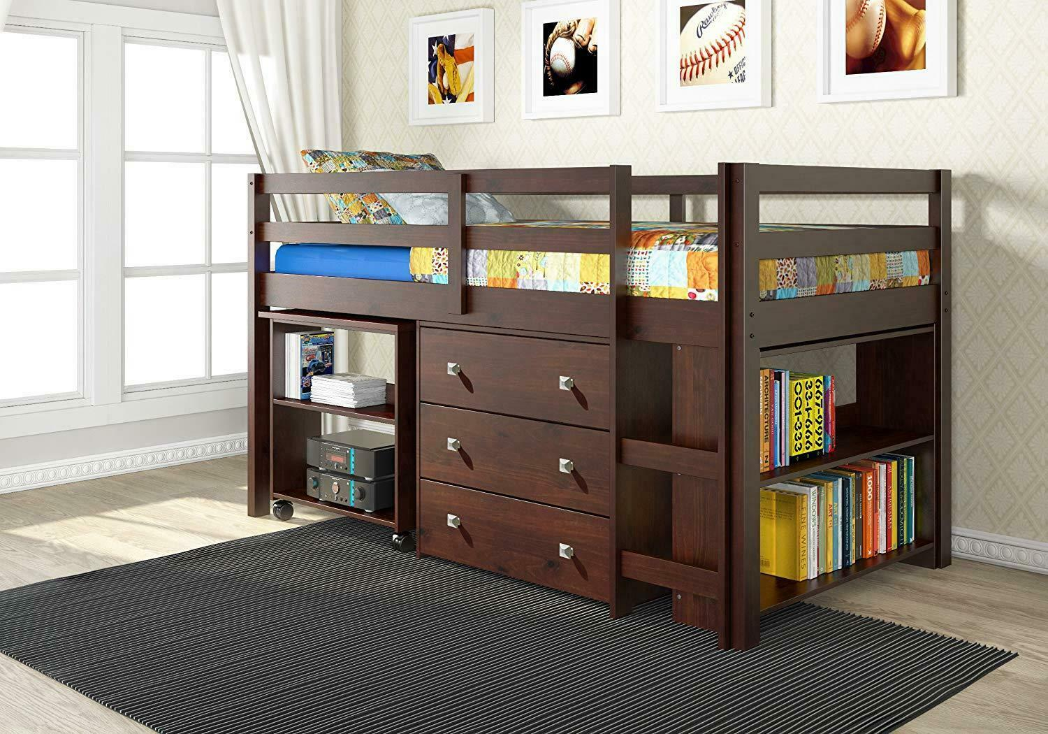 Details About Wooden Loft Bed Storage Shelves Dark Cappuccino Kids Study Bedroom Furniture with regard to sizing 1500 X 1050