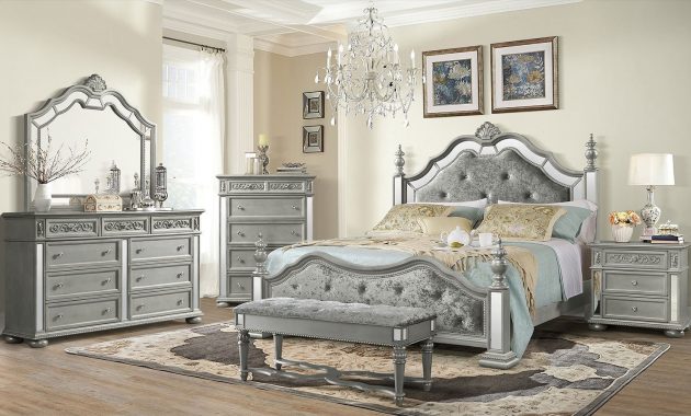 Diana Poster Bedroom Set Silver with regard to dimensions 1550 X 900