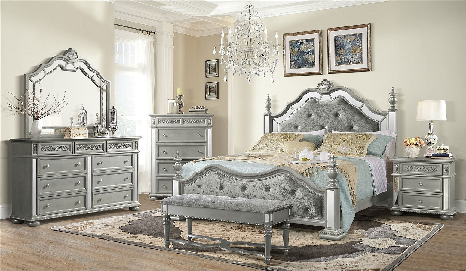 Diana Poster Bedroom Set Silver with regard to dimensions 1550 X 900