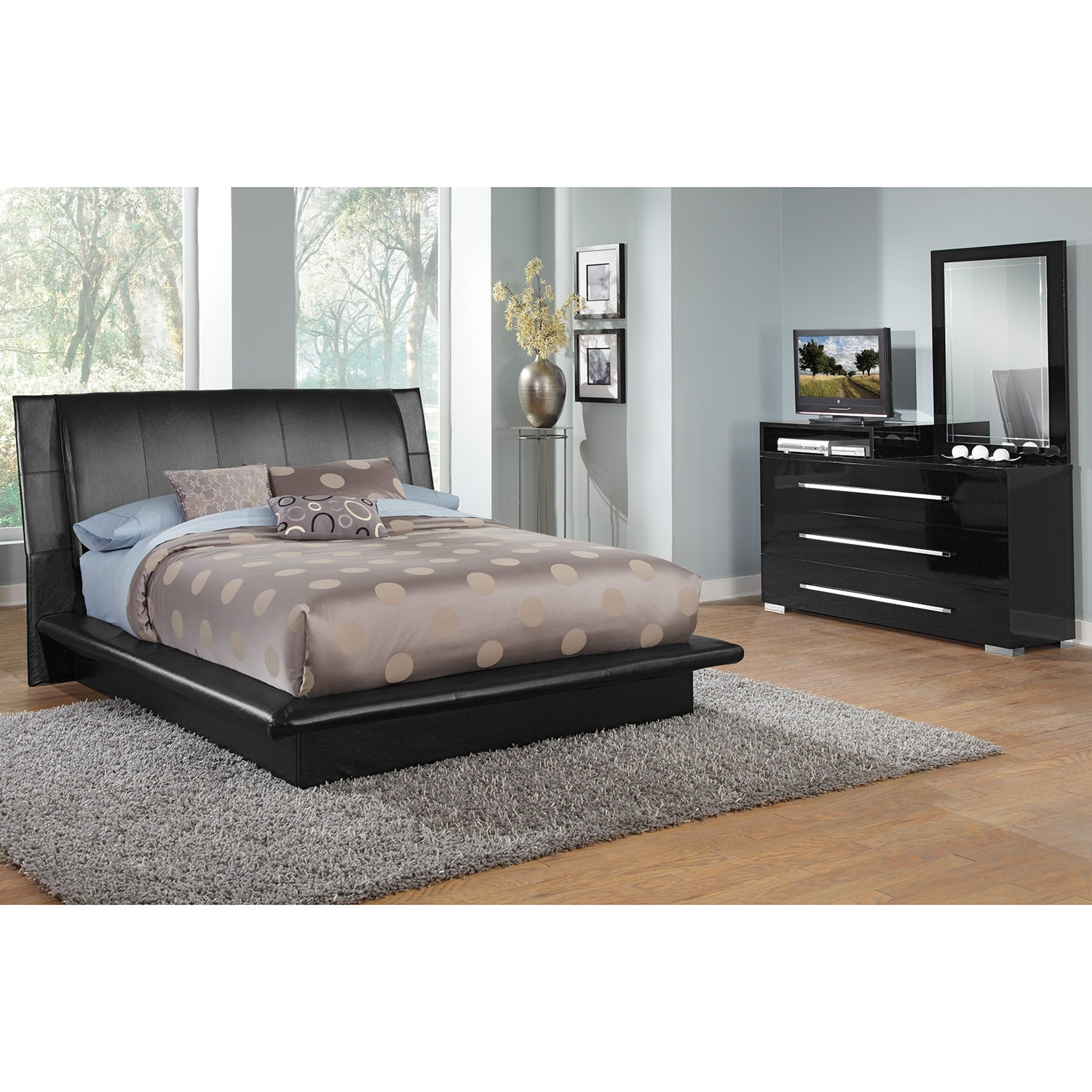 Dimora Black 5 Pc Queen Bedroom Value City Furniture Stanley regarding proportions 1500 X 1500