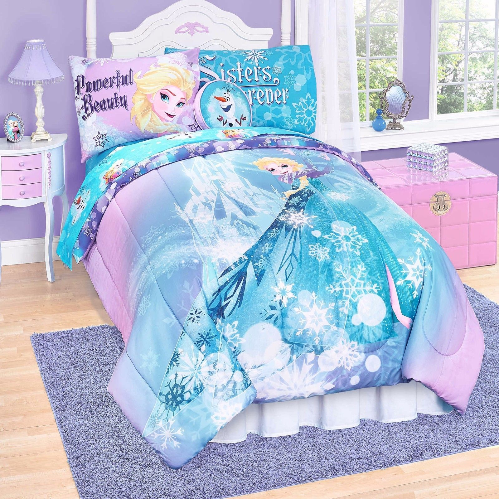 Disney Frozen Elsa Anna 6 Piece Twin Bed Set Reversible Purple Blue with measurements 1600 X 1600