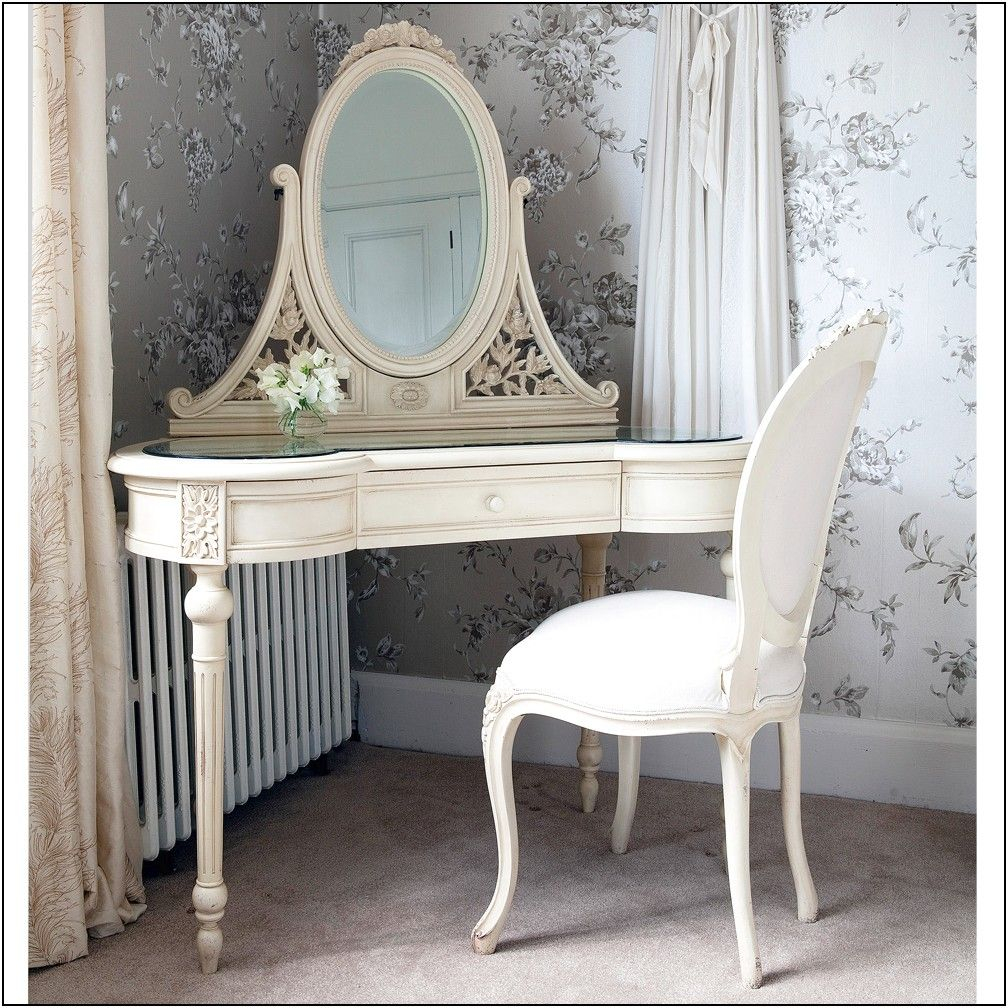 Distressed Wooden Corner Vanity Table For Bedroom In White Finish inside dimensions 1008 X 1008