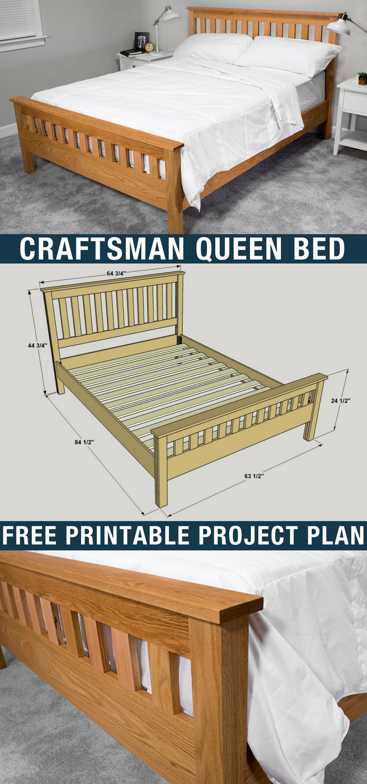 Diy Craftsman Style Queen Bed Free Printable Project Plans with regard to proportions 750 X 1600