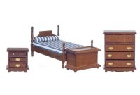 Dolls House Miniature Dark Oak Single Bed Bedroom Furniture Set Wooden 112 intended for dimensions 1600 X 1200
