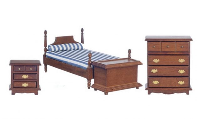 Dolls House Miniature Dark Oak Single Bed Bedroom Furniture Set Wooden 112 intended for dimensions 1600 X 1200